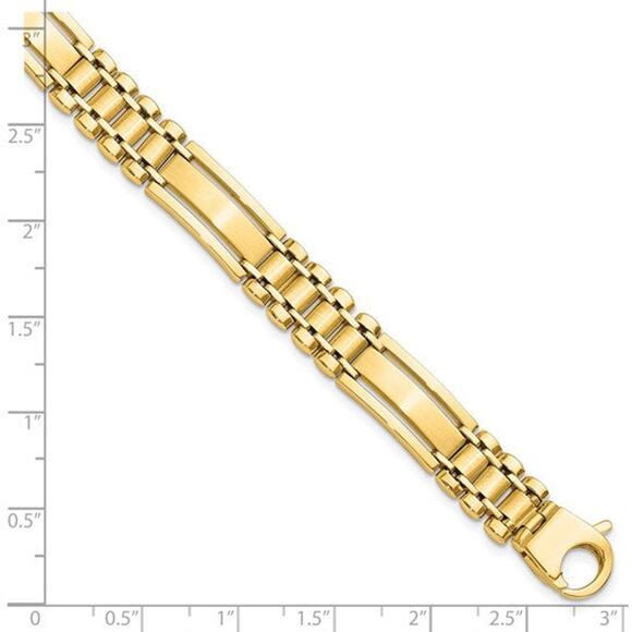 14k Polished and Satin 8.8mm Fancy Bar Link 8.5 inch Mens Bracelet - Picture 8 of 16